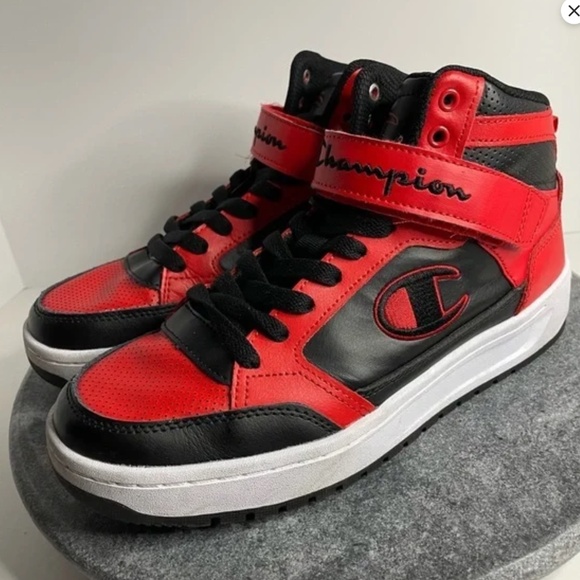 Champion Other - Champion Leather Red Black & White Drome High Top Sneakers